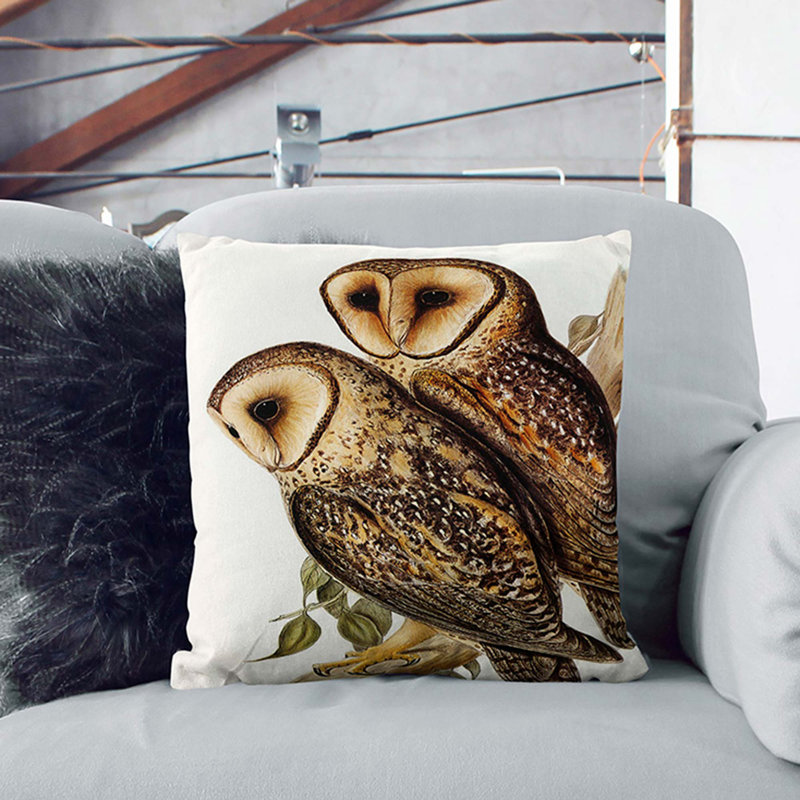 Masked Barn Owls by Elizabeth Gould Cushion with Filling, White, 40cm H x 40cm W x 15cm D