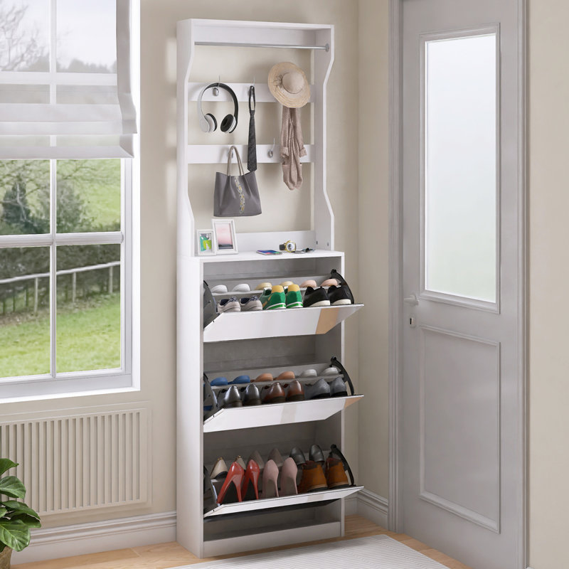 Armoire à chaussures à miroir avec 3 tiroirs rabattables