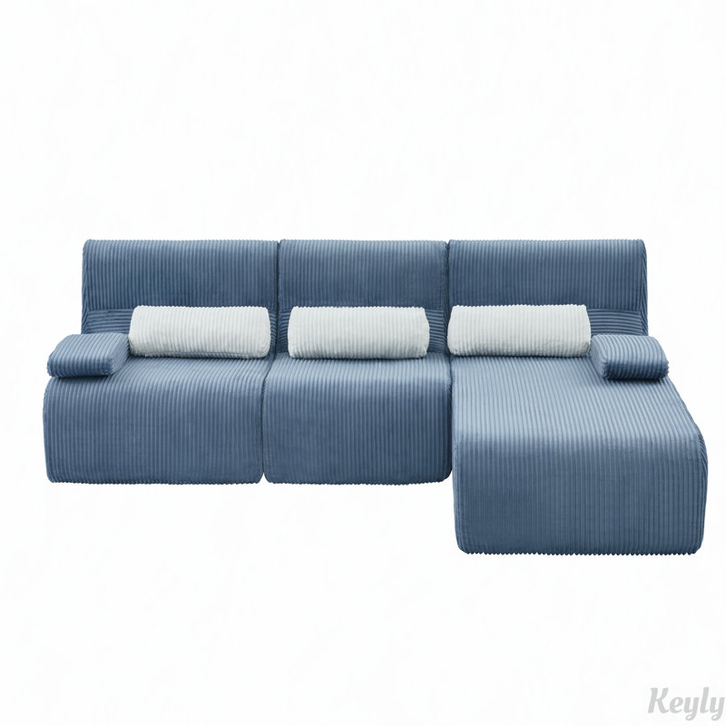 Canapé modulaire avec velours côtelé et sans assemblage, Velours côtelé bleu, L 98 po