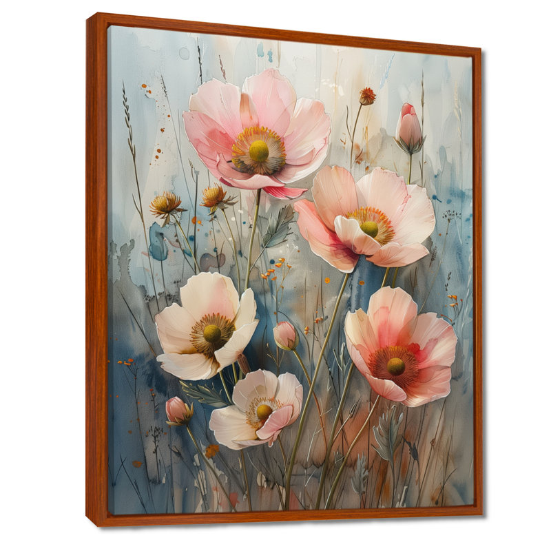 Rose et vert, bouton d'or et merveilles - Buttercups, art mural, Toile encadrée noire simple, H 20 po x l 12 po x P 1 po