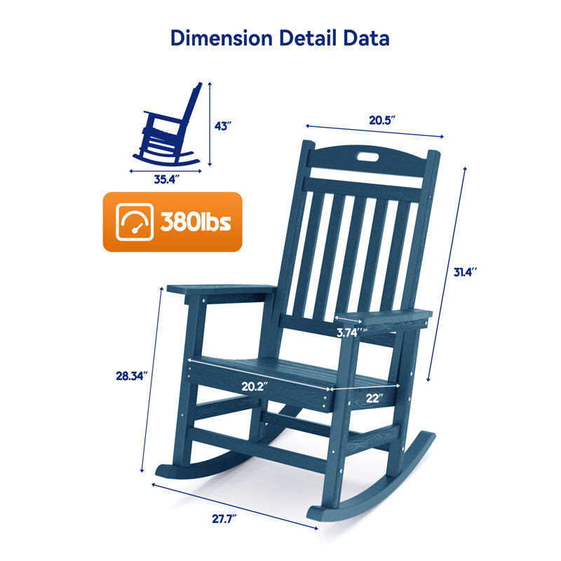 Waddon Oversized Modern Resin Rocking Adirondack Chair, Navy Blue