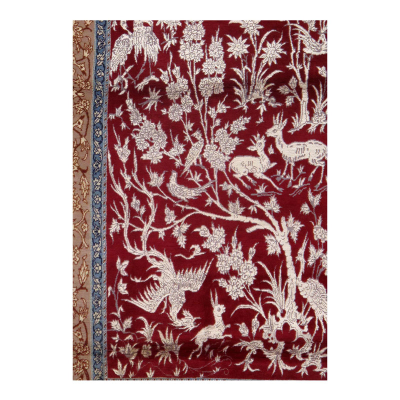 Liljana Wool Floral Area Rug in Red