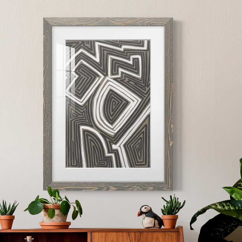 " Abstract Maze III " Painting Print, Grey, 44" H x 31" W x 1" D