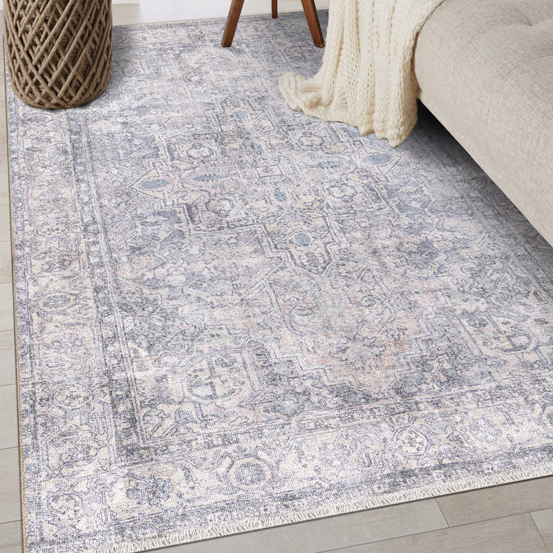 Tapis bleu / ivoire Kromer Medallion, Rectangle 3 pi 3 po x 5 pi