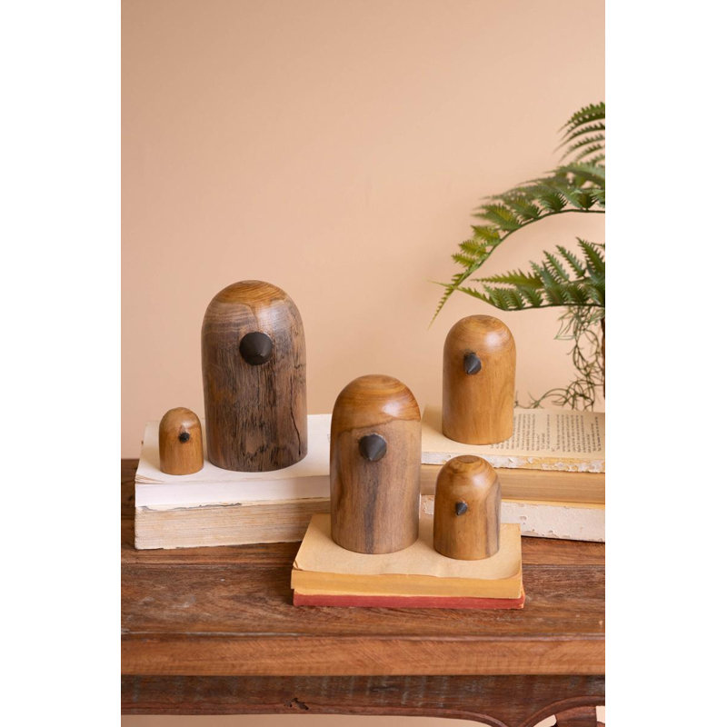 ENSEMBLE DE CINQ SCUPLTURES D'OISEAUX EN BOIS