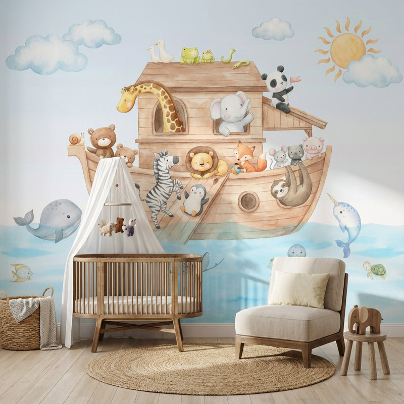 Papier peint animaux, mer arche, 100 po x 96 po, Peler et coller