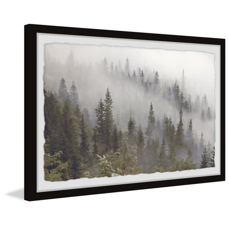Misty Mountain - peinture sur toile, L 45 po x H 30 po x P 1,5 po, Papier encadré avec coin encadré, Blanc