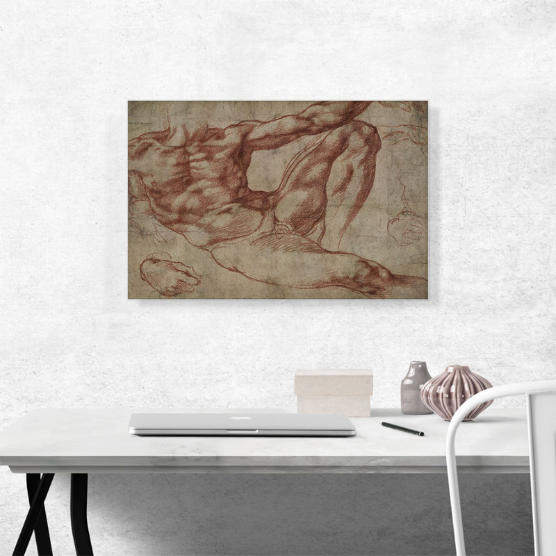 Étude pour Adam 1511 par Michel-Ange - reproduction d'art sur toile tendue, H 18 po x l 26 po x P 0,75 po