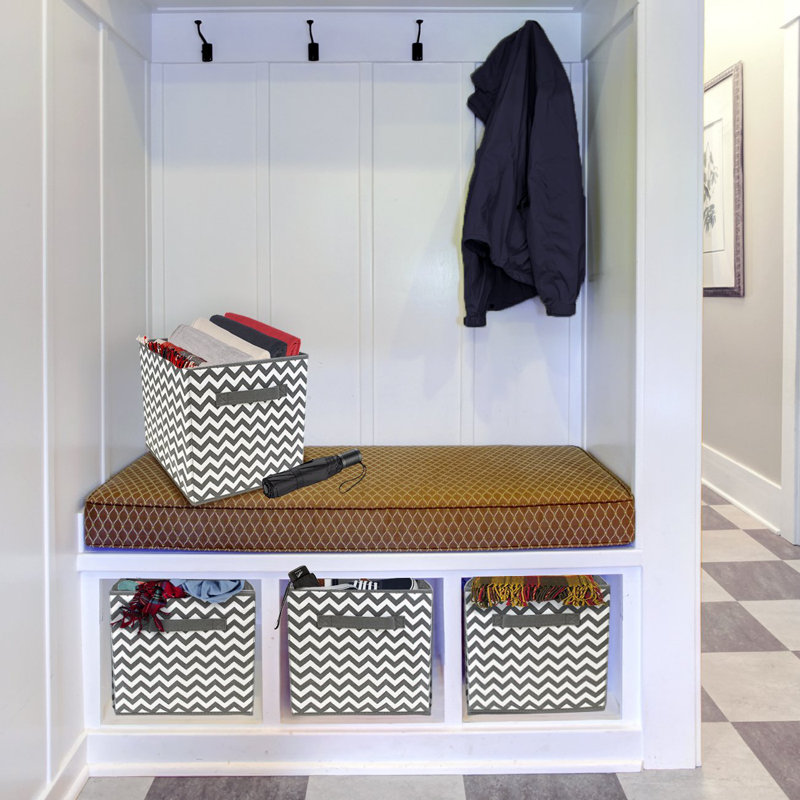 Sorbus 6 Pack 11" Foldable Fabric Storage Cube Bins with Handles in Grey Chevron, Gray 