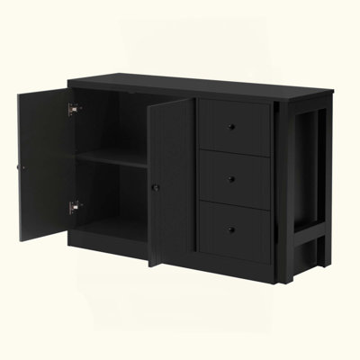 Wooden Sideboard With Extendable Table,Multifunctional Storage Cabinet With 2 Doors And 3 Drawers,For Living Room,Study,Foyer And Kitchen