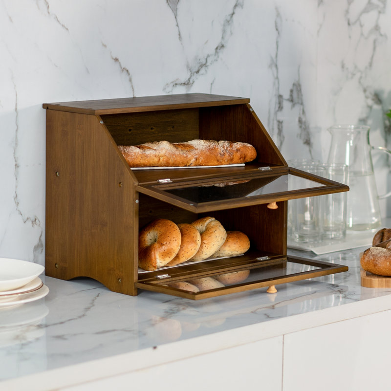 Boîte à pain en bambou double couche, Brun
