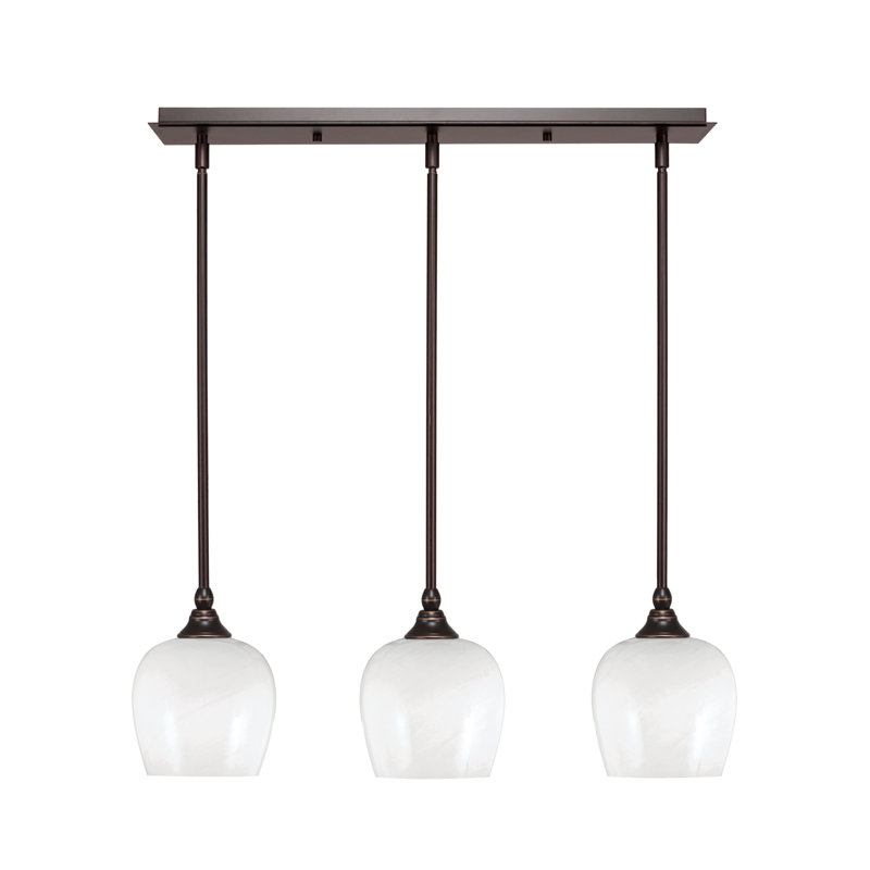 Luminaire suspendu linéaire à 3 lumières 3 lumières, finition bronze, verre transparent de 6 po, H 8 po x l 26,25 po x P 6 po