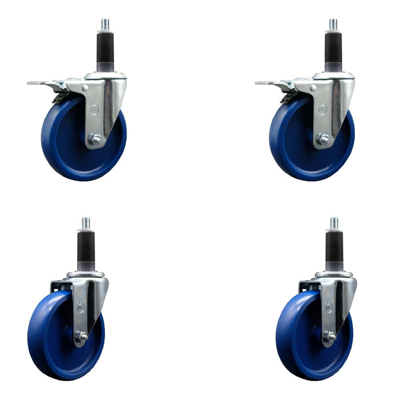 Ensemble de roulettes extensibles en poly 5 po pivotant de 1 1/8 po et 2 freins à verrouillage total