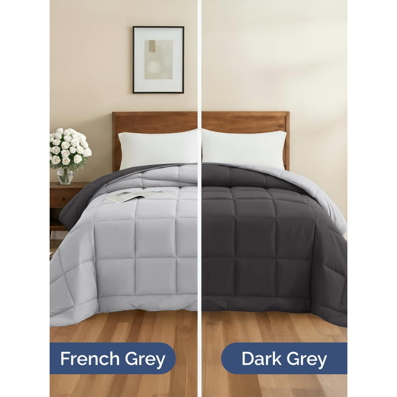 Premium Quality Goose Down Alternative Comforter - Warm & Lightweight, King, Dark Gray/French Gray