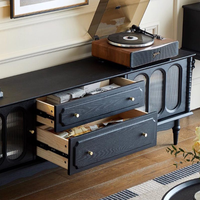 Retro design solid wood TV cabinet, Black