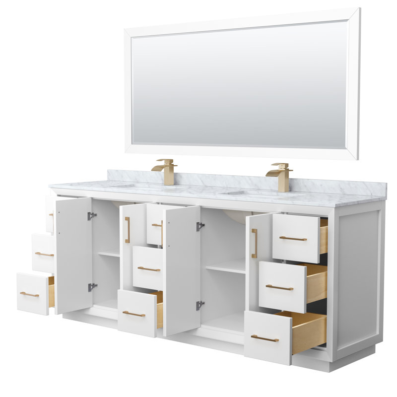 Ensemble de meuble-lavabo double 84 po avec miroir Stara, Brun, Blanc