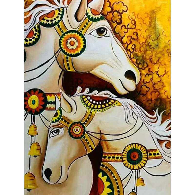 Deux chevaux décoratifs | Acrylique sur toile | Par Gulpasha