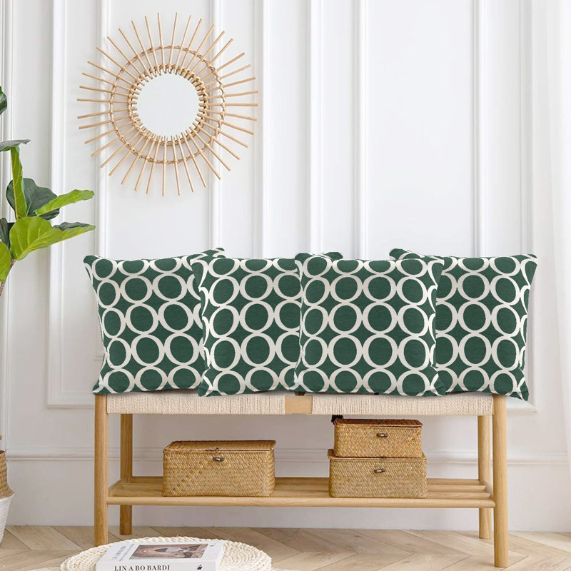 Broward Oh Geometric Cushion with Filling, 55cm H x 55cm W x 15cm D, Green