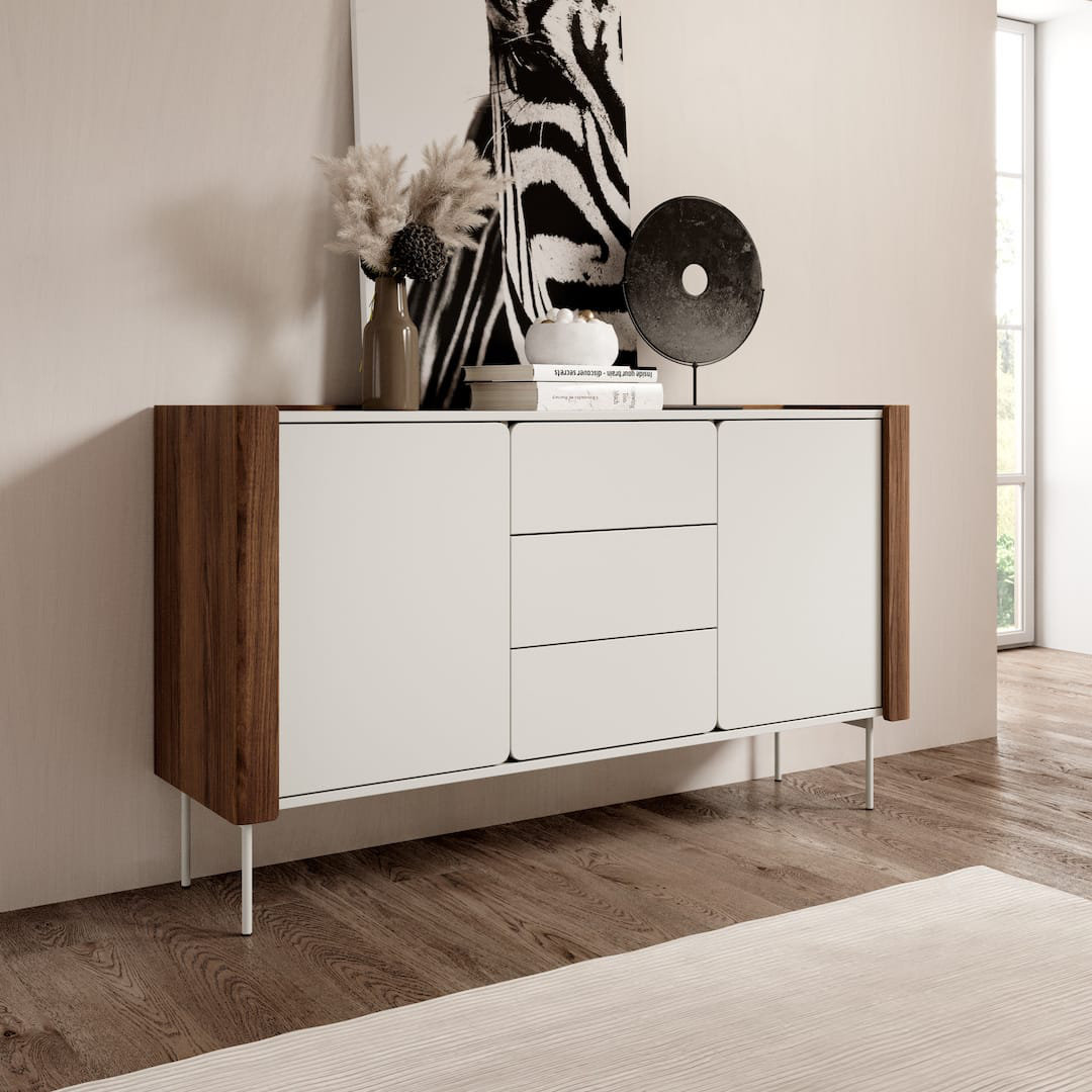 Modern Elegance: Wrap Sideboard Cabinet 142cm in Cashmere & Oak Walnut
