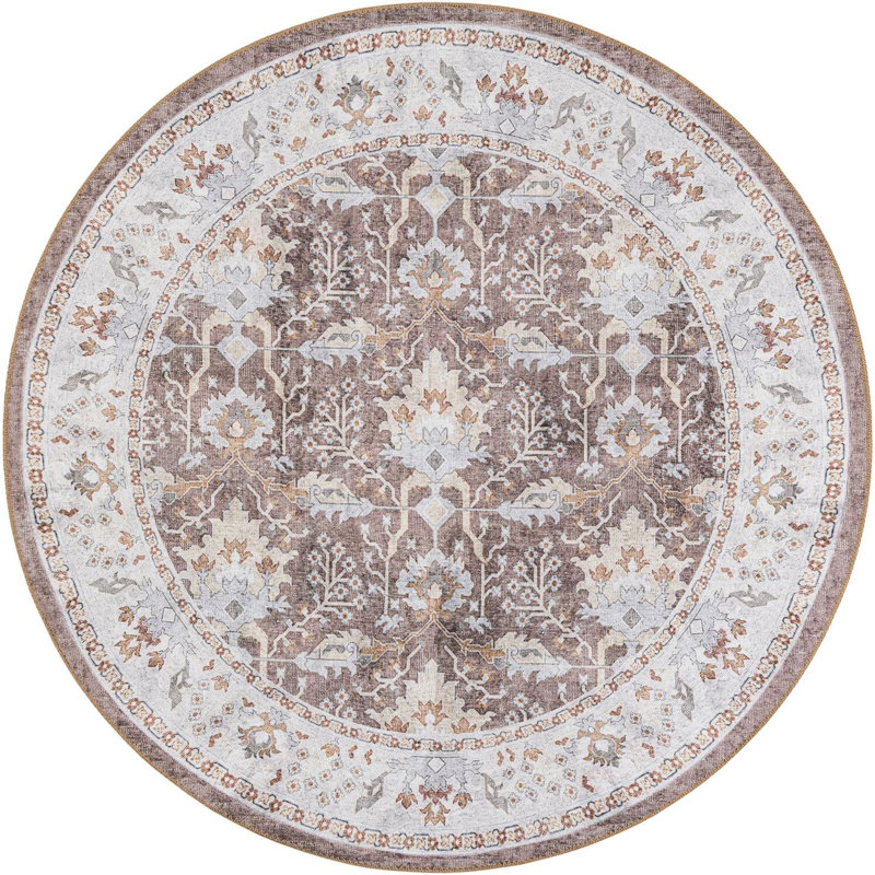 Traditional Guljan Area Rug Almond Brown Color, Round 5'1"