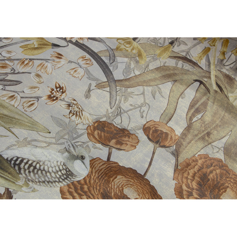 Harldson Mo'orea Inspired Flowers And Birds 8.5 m x 70cm Wallpaper Roll, Coconut