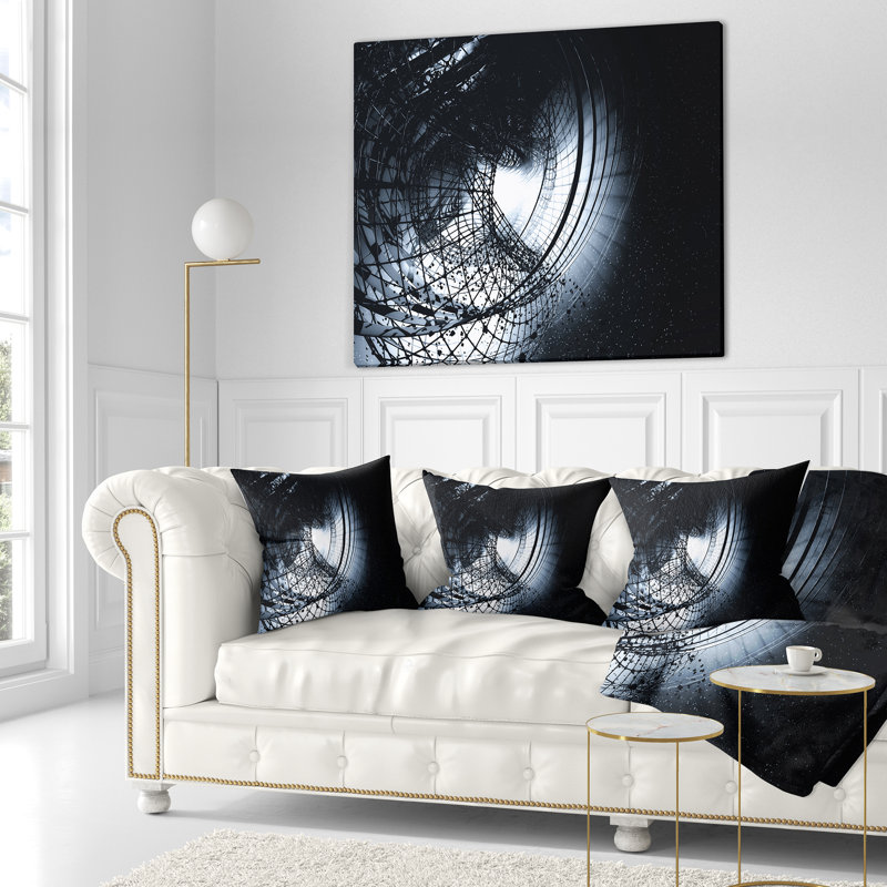 Art abstrait 3D en spirale noire - coussin imprimé abstrait, 18 po x 18 po, Carré