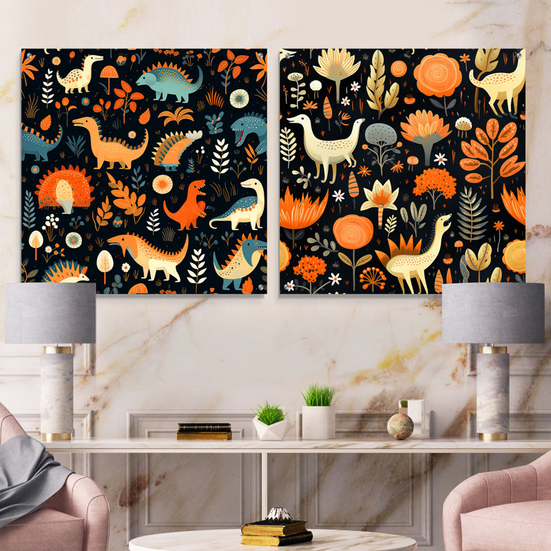 Dinosaurs Roar - animaux, ensemble de 2 verres muraux en acrylique, H 16 po x l 33 po