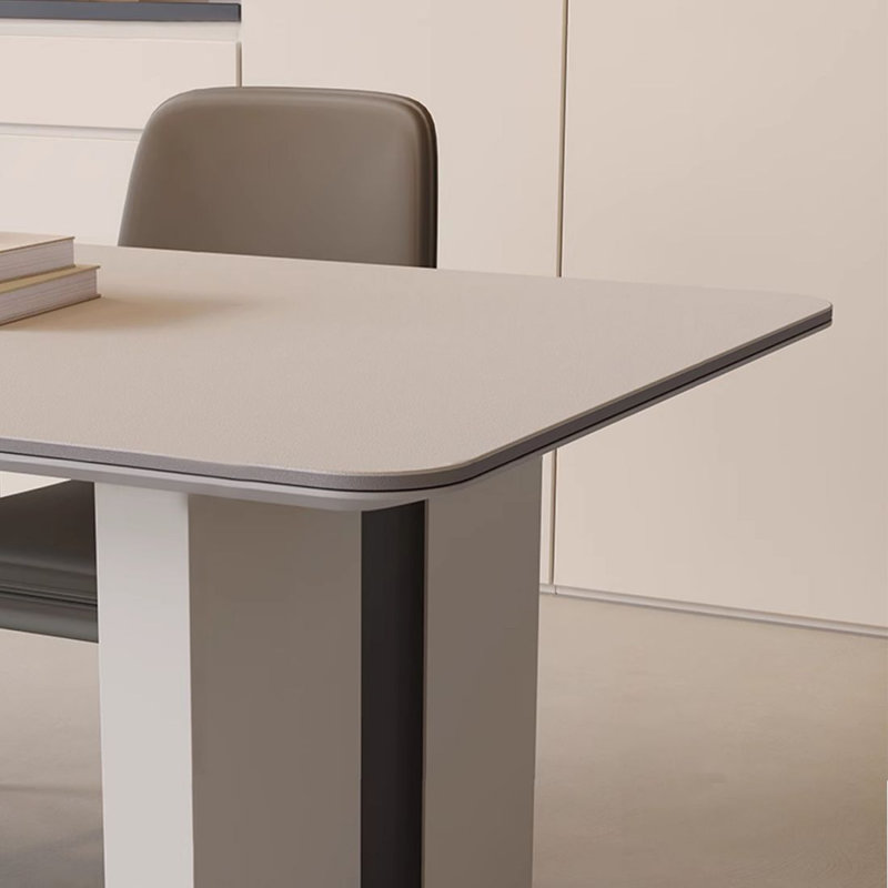 Table de salle à manger rectangulaire en pierre frittée beige clair, H 29,53 po x L 55,12 po x l 31,5 po