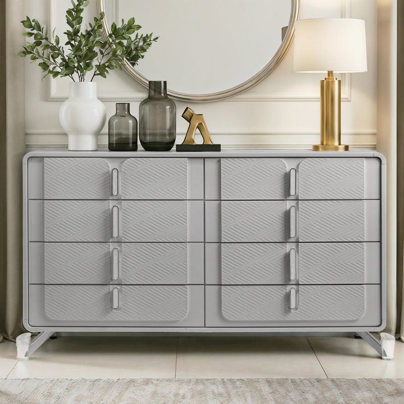 Avaline Modern 63"W Solid Wood No Assembly Required 8 Drawer Dresser with Acrylic Leg