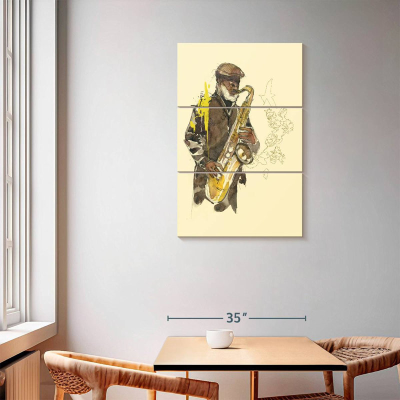 Joueur de saxophone floral Abarca, H 57 po x l 36 po