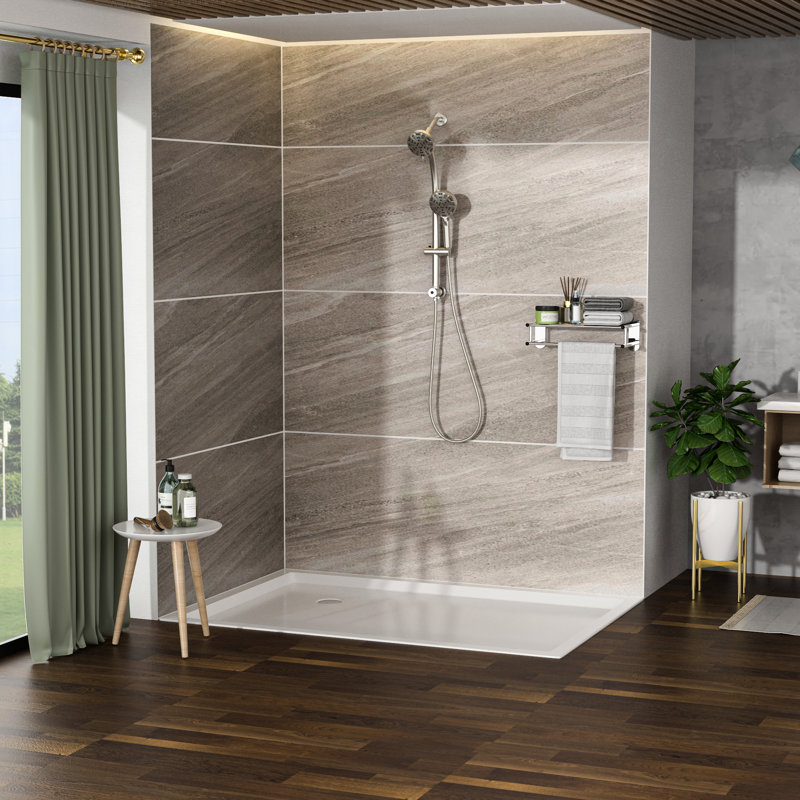 Ensemble de pomme de douche double avec douche à main 8 po, pomme de douche à pluie de 4,7 po, tuyau en acier inoxydable, support réglable, barre coulissante, finition nickel brossé à angle - support