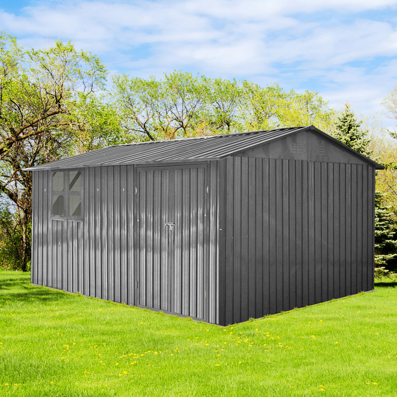 Metal Garden Shed, Outdoor Storage Shed With Window, Goods Shelves, Grey