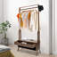 Porte-vêtements en bambou avec tiroir et crochets, porte-vêtements autoportant pour entrée, chambre à coucher