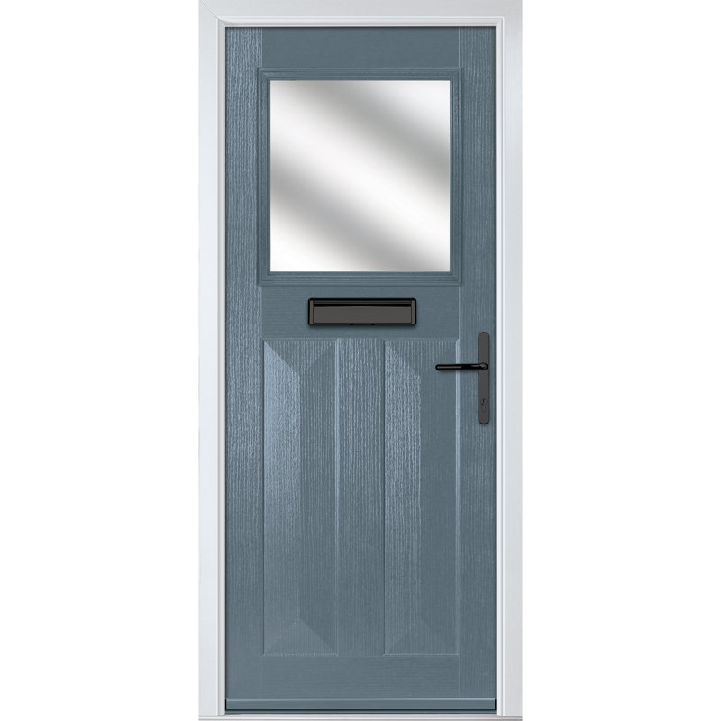Crystal GRP Front door Eaton Slate Grey 890mm x 2090mm Open in Right hand Stipolytte Glass, Slate Grey, Left, 92mm x 209mm