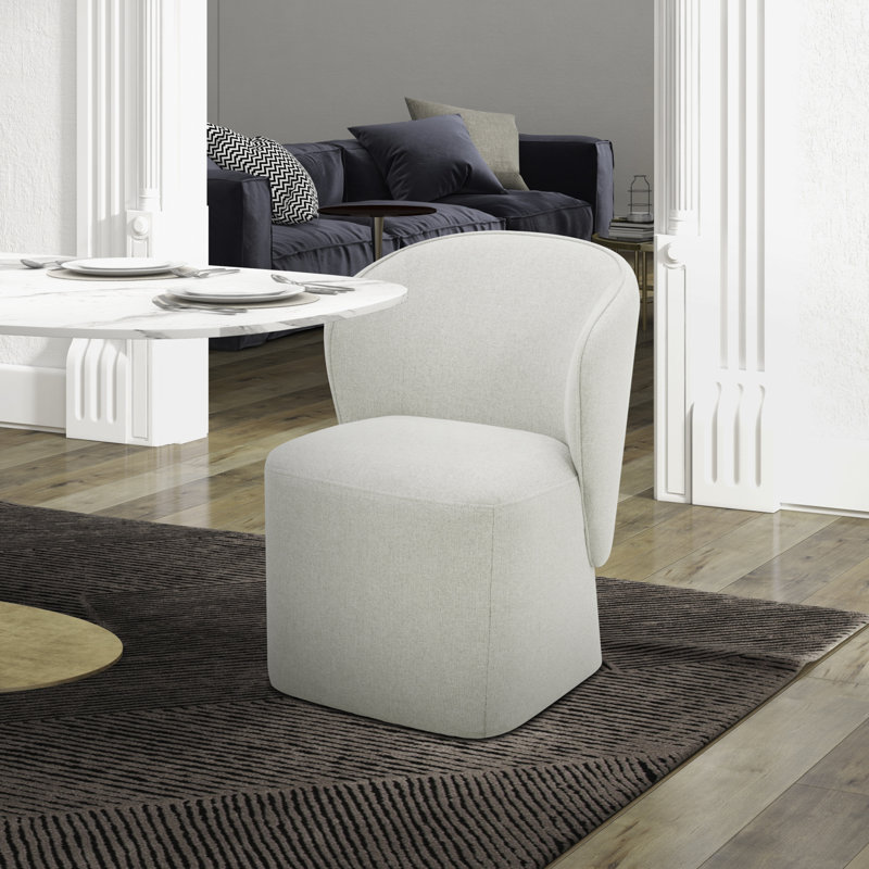 Faouzi Accent Dining Chair W/ Casters, Ivory Polyester