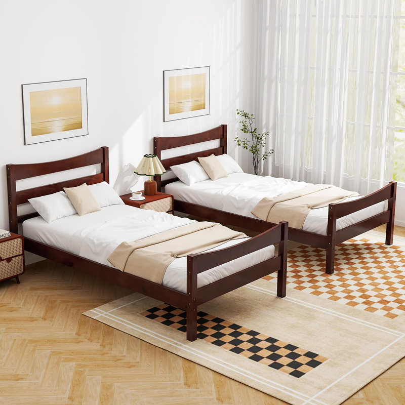 Cadre de lit simple en bois de style rustique pour enfants, Noyer