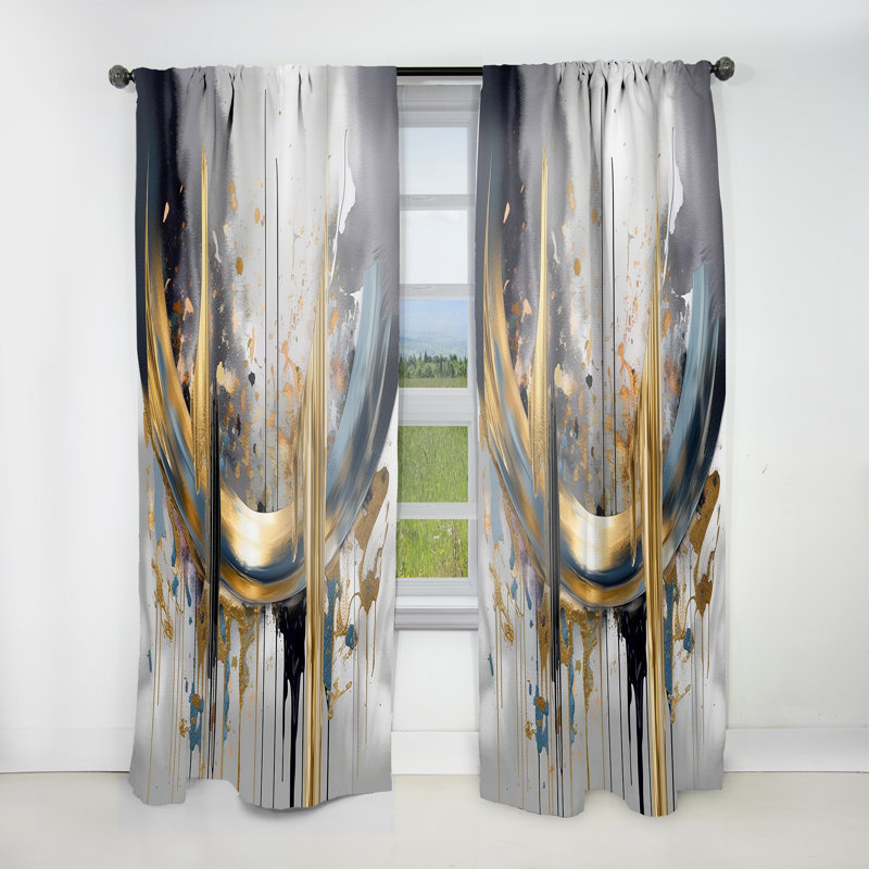 Shapes And Lines Abstract Marble III - Modern Curtain - Velvet Room Darkening - 1 panel, 52" W x 84" L
