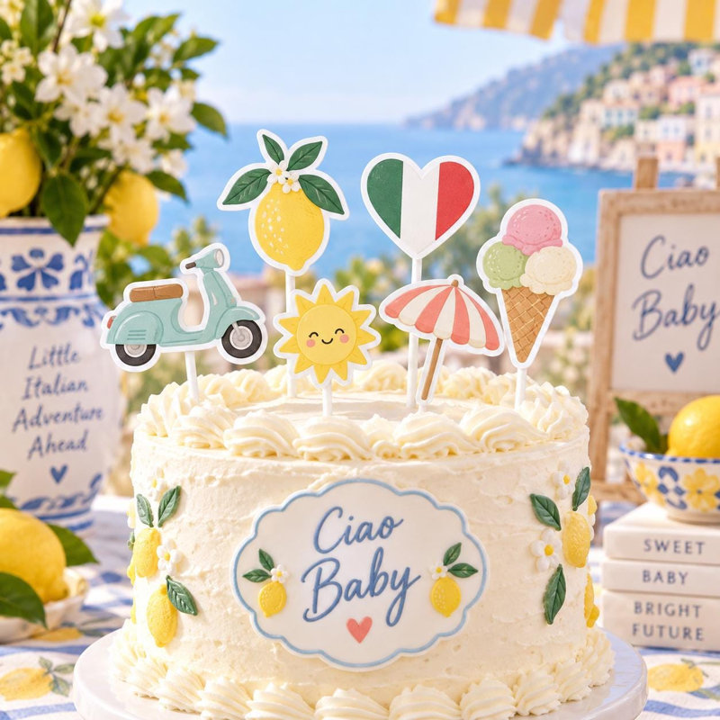 Ensemble de décorations pour gâteau de fête prénatale Ciao, thème italien, en carton (6 pièces)