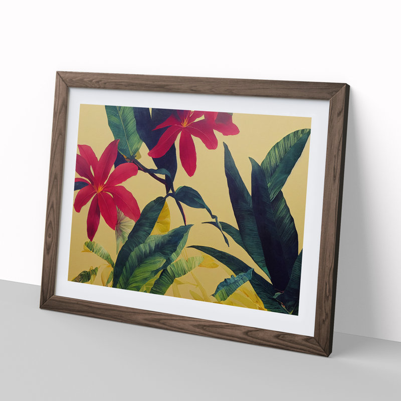 Tropical Flowers - Single Picture Frame Painting, 25cm H x 34cm W x 2cm D, Walnut