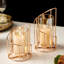 Ensemble de 2 porte-bougies en fil de métal, porte-bougies sur pilier en verre, bougeoirs décoratifs à thé en or pour centre de table