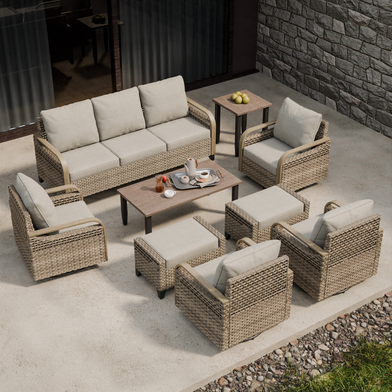 7 - Person Outdoor Seating Group with Cushions, Gray