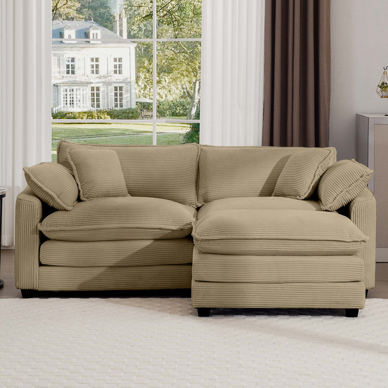 Canapé en velours côtelé deux places avec 1 repose-pieds, H 33,85 po x l 80,31 po x P 57,08 po, 2, Tanné