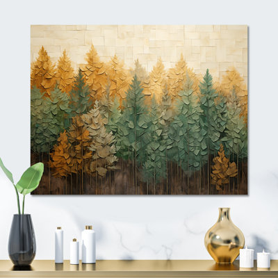 Art mural en métal vert vert beige et forêt sauvage II - Tachisme MT136198