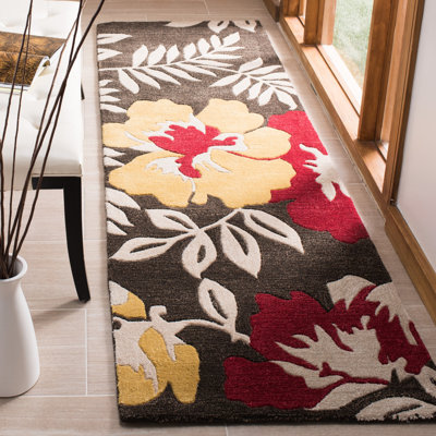 Aalst Soho Hand Tufted Wool/Viscose Floral Rug in Brown/Yellow/Red