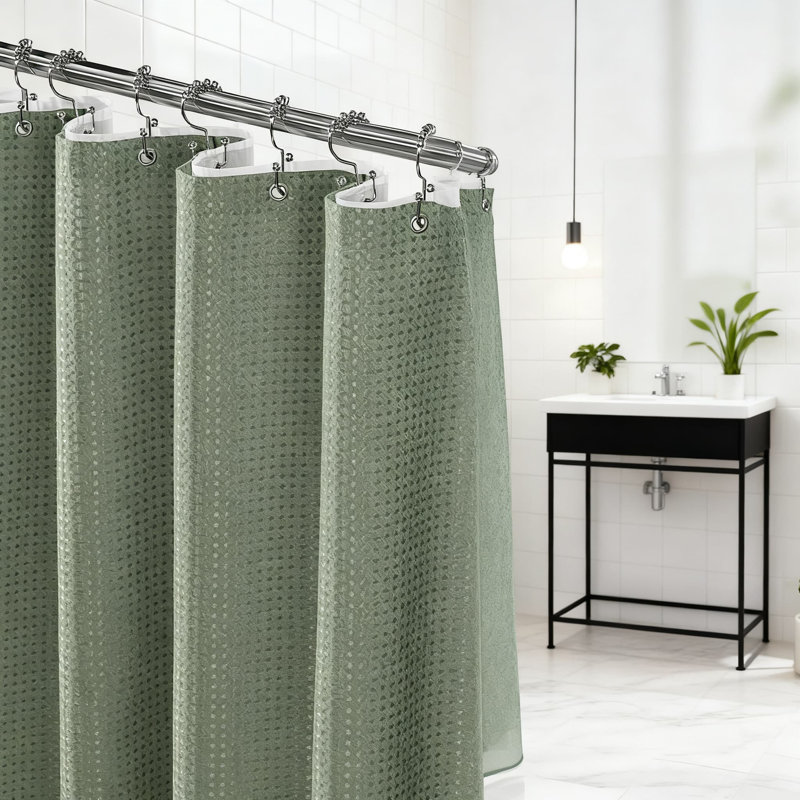 Ensemble de rideau de douche 3 en 1 tissé gaufré avec doublure et 12 crochets double face, rideau de bain en polyester épais pour une protection imperméable