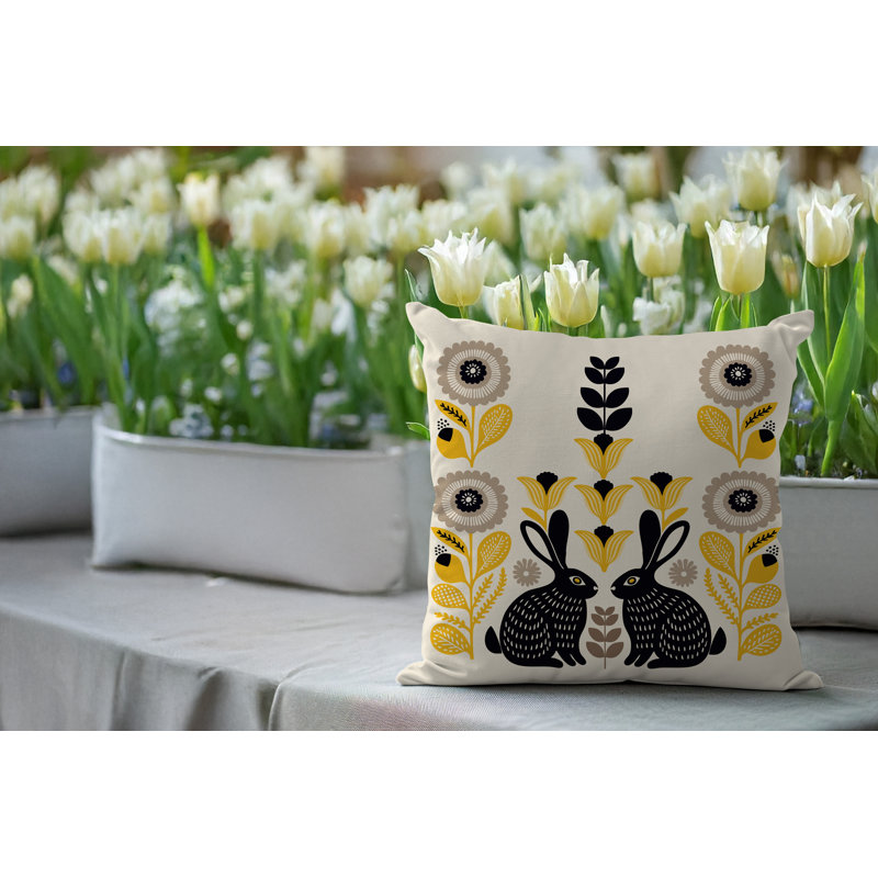Oreiller carré réversible intérieur / extérieur Lexa Rabbit, Jaune, Carré 15 po