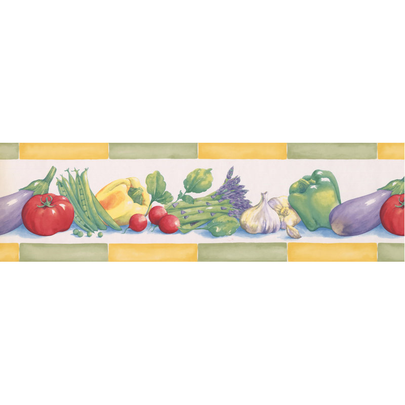 Bordure de papier peint rétro 15 pi x 7 po tomate aubergine poivron rétro
