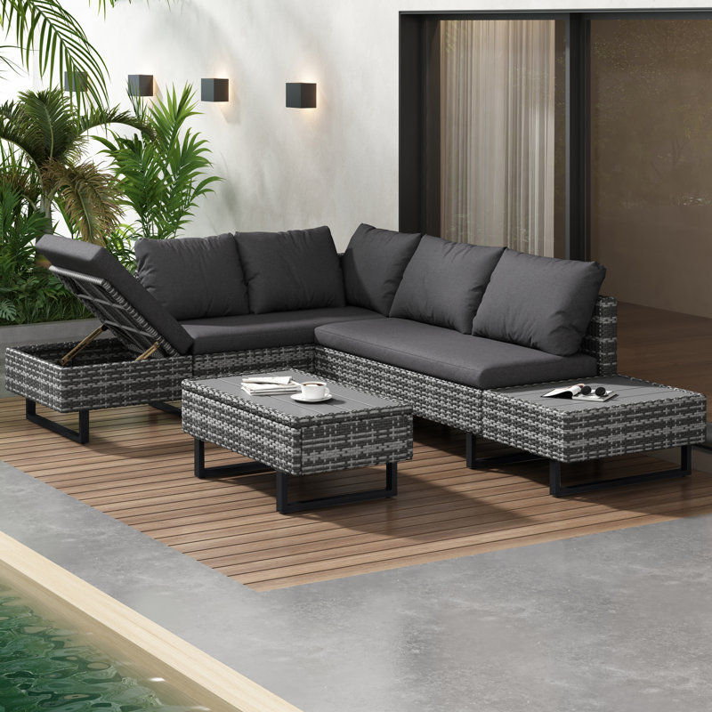 3-piece Patio Wicker Rattan Sofa Set Outdoor Sectional Conversation Set, Grey
