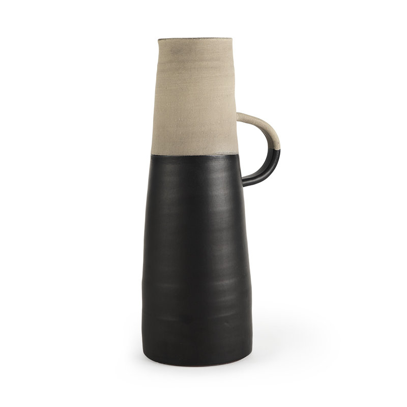 Vase de table en céramique Hindley, H 16,5 po x l 7,8 po x P 6,1 po, Noir / Beige