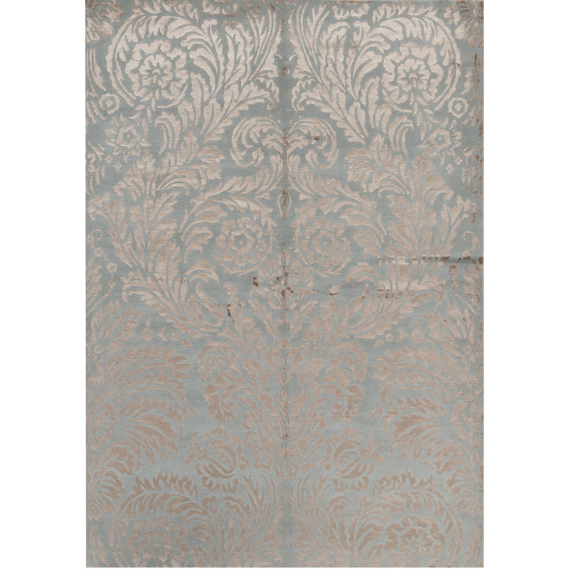 Himalayan Art Damask Area Rug in Blue, Rectangle 6'3" x 9'1"